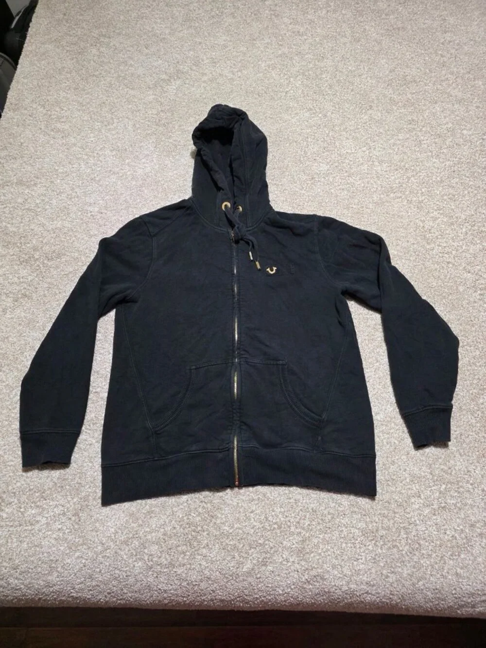 Men’s True Religion Y2K Full Zip Black Streetwear Hoodie Size Medium